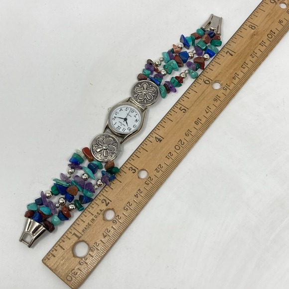 Oryx Watch Women Silver Tone Gemstone Band Amethyst Jasper 24mm New Batter 7.25" - Picture 15 of 16